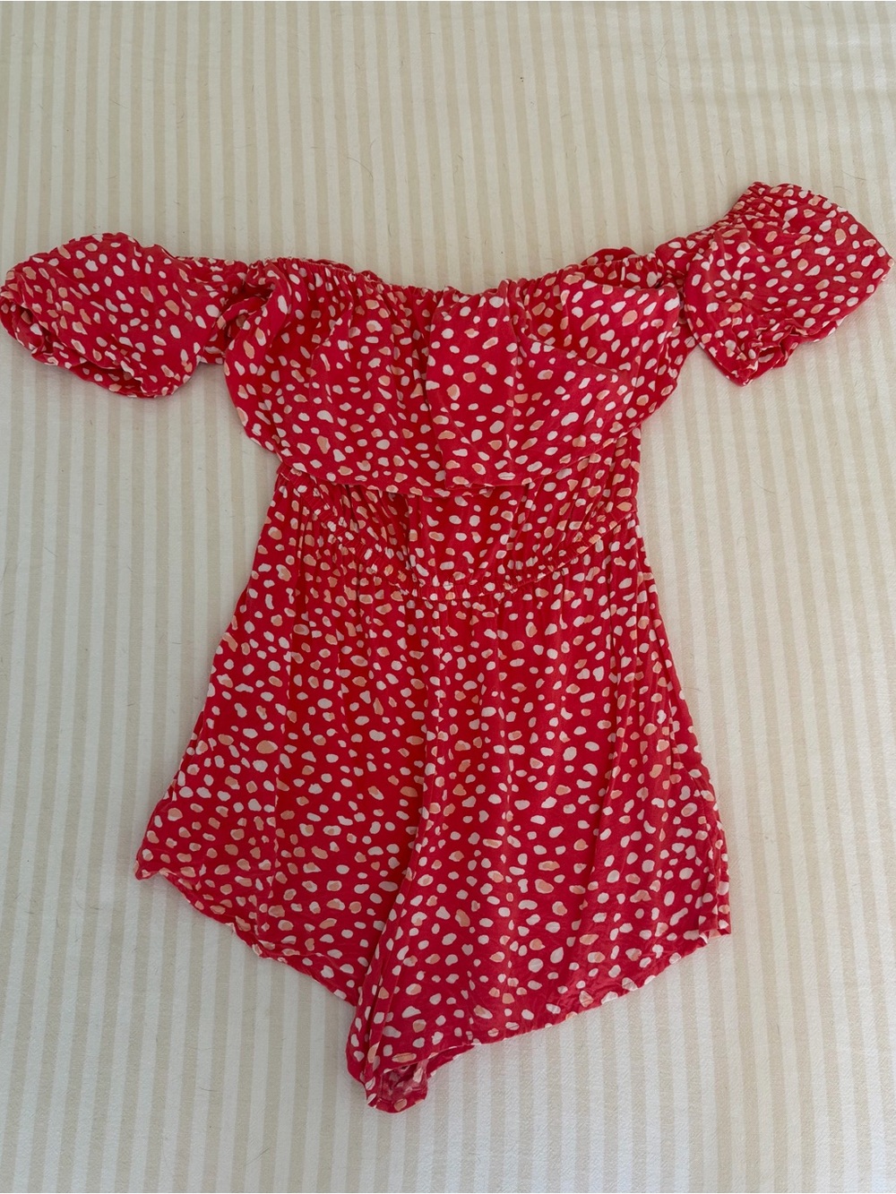 Roxy Red Off-Shoulder Polka Dot Romper
